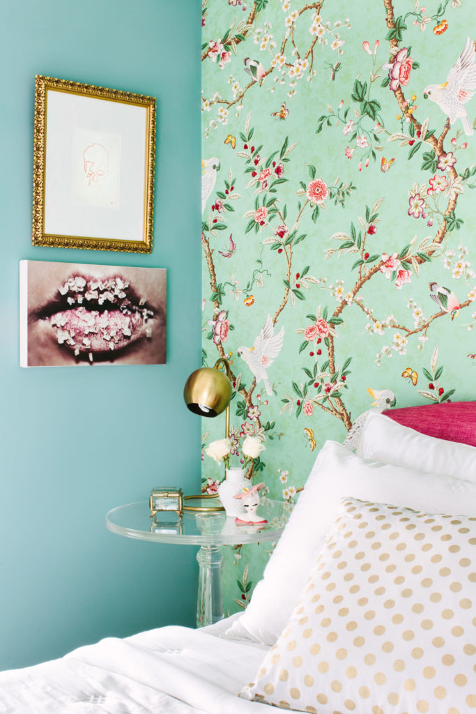 Floral wallpaper mixed with modern edgy art | Jessica McClendon spruce up your home while sheltering in place